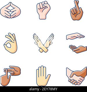 Hand gestures RGB color icons set Stock Vector