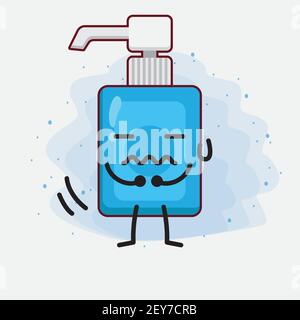 Vector Illustration of Hand Sanitizer Character with cute face, simple hands and leg line art on Isolated Background. Flat cartoon doodle style. Stock Vector