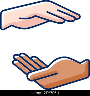 Two hands holding something RGB color icon Stock Vector