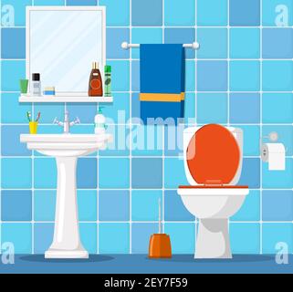 Bathroom interior with toilet bowl, Stock Vector