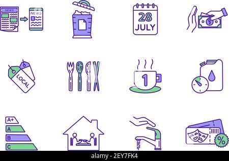 Resource saving RGB color icons set Stock Vector