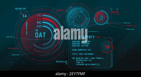 Composition of computer HUD interface with Coding. Stock Vector