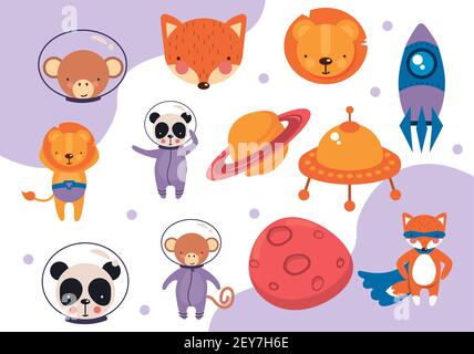 space animals icons Stock Vector