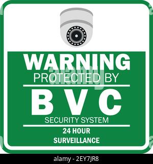 warning sign the area protected by video surveillance with security CCTV camera for home security. vector illustration Stock Vector