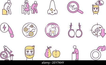 Health risks for men RGB color icons set Stock Vector
