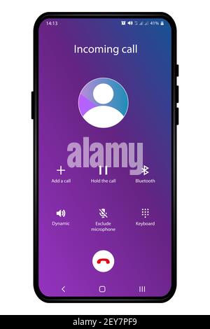Incoming call, recording screen. Switched keyboard smartphone interface vector template. Flat interface for application. Mute and speaker buttons. Pho Stock Vector