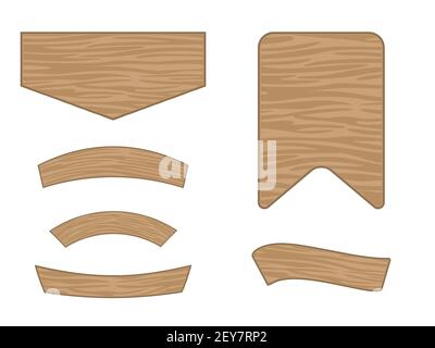 Cartoon wooden banners isolated on a white background. An illustrative set of bulletin boards. Brown boards in a flat style Stock Vector
