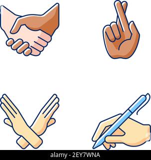 Hand gestures RGB color icons set Stock Vector
