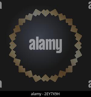Round golden frame with textured hearts. Valentine's Day Design. Vector EPS 10. Stock Vector