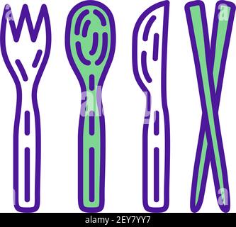 Biodegradable utensils RGB color icon Stock Vector