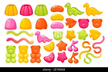 Jelly gum candy sweets set, realistic creative funny chewy candy for kids collection Stock Vector