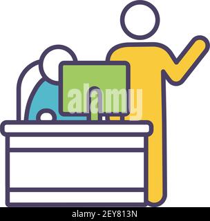 Mentor and mentee in workplace RGB color icon Stock Vector