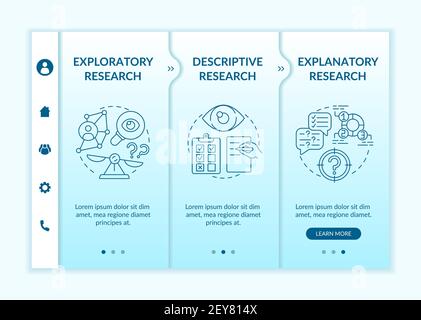 Types of scientific research onboarding vector template Stock Vector