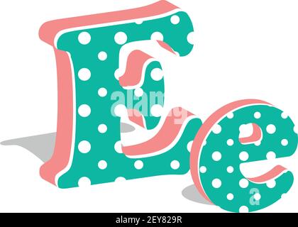 Capital and numeric cute dotted 3d letter E isolated on white background. Vector illustration. Element for design. Kids alphabet. Stock Vector