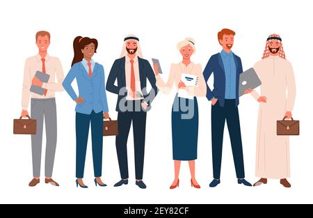 Business people, international employee team set, happy office worker corporate crowd Stock Vector