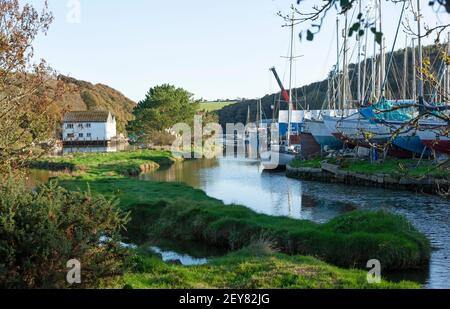 The old port and dry dock at Gweek at the head of the Helford river in Cornwall, UK Stock Photo