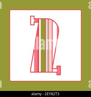 Striped colorful number two isolated on white background. Elements for kids cards or alphabets in vintage or retro style. Stock Vector