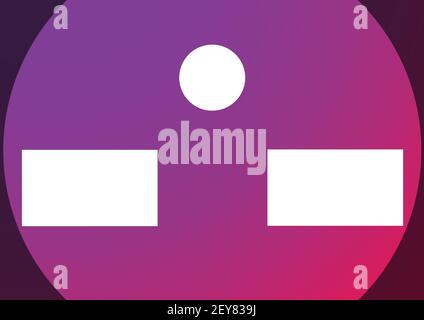 Two white rectangles and circle in middle with copy space on purple circle in background Stock Photo