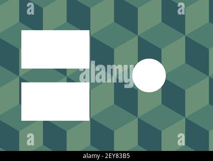 Two white rectangles and circle with copy space over 3d green cube pattern Stock Photo