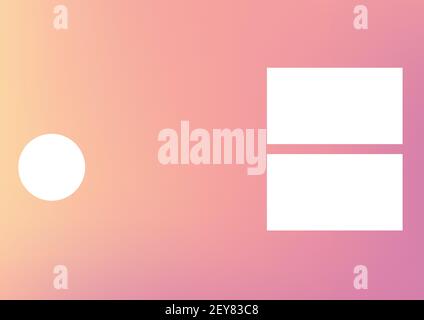 Two white rectangles and circle with copy space with pink to yellow background Stock Photo