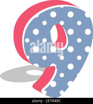 Cute dotted 3d number nine isolated on white background. Vector illustration. Element for design. Kids alphabet. Stock Vector