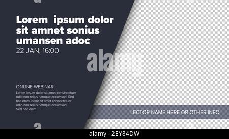Social network event cover banner header template for online webinar with profile photo placeholder on the right and text content place on the left si Stock Vector