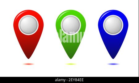 Set of bright map pointers. Vector flat illustration. Stock Vector