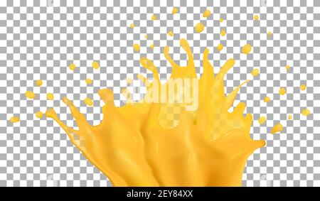 Orange transparent splash. Mango, pineapple, papaya juice, realistic illustration isolated on checkered background. Stock Vector