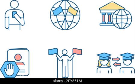 International affairs RGB color icons set Stock Vector