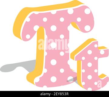 Capital and numeric cute dotted 3d letter T isolated on white background. Vector illustration. Element for design. Kids alphabet. Stock Vector