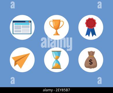 bundle of six business set icons Stock Vector