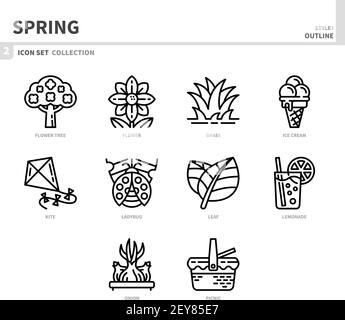 spring season icon set,outline style,vector and illustration Stock Vector