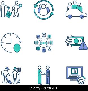 Collaborative Consumption line icons collection. Sharing, Bartering ...