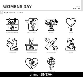 womens day icon set,outline style,vector and illustration Stock Vector