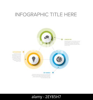 Vector multipurpose Infographic template set with three elements options in triangle and modern colors on a white background, each infographic with ic Stock Vector