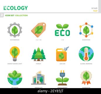 ecology and environment icon set,flat style,vector and illustration Stock Vector
