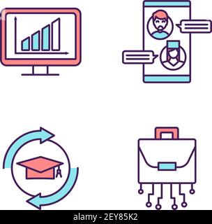 Digital transformation RGB color icons set Stock Vector