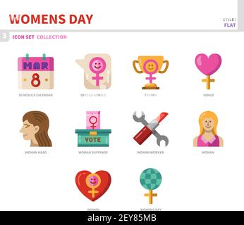 womens day icon set,color flat style,vector and illustration Stock Vector