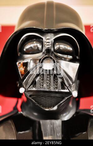 Darth Vader helmet and costume, from Star Wars, on display, Industrial Light & Magic office public reception area, San Francisco, CA, USA Stock Photo