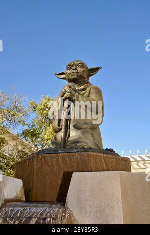 Yoda statue and fountain outside offices of Industrial Light & Magic, Yoda is Star Wars character and Jedi, San Francisco, CA, USA Stock Photo