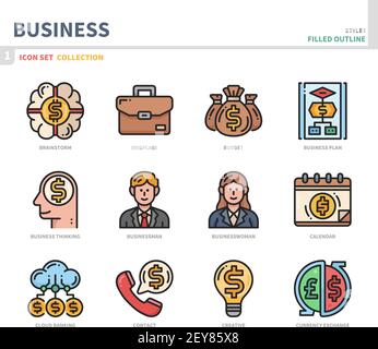 business and finance icon set,filled outline style,vector and illustration Stock Vector