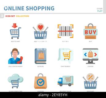online shopping and e-commerce icon set,color flat style,vector and illustration Stock Vector