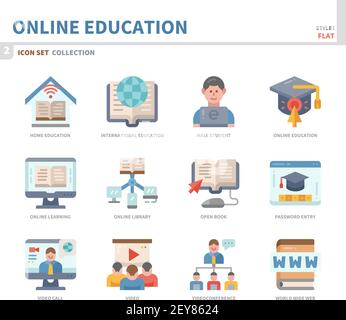 online education and learning icon set,color flat style,vector and illustration Stock Vector