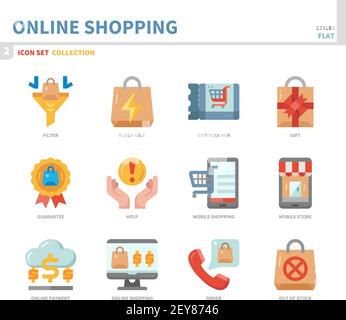 online shopping and e-commerce icon set,color flat style,vector and illustration Stock Vector