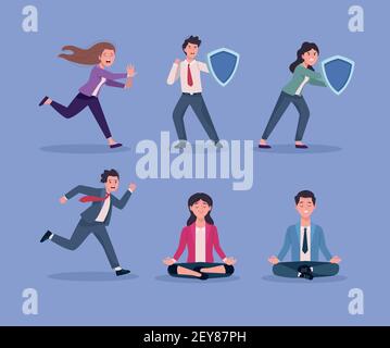 group of business people stressed and relaxed Stock Vector