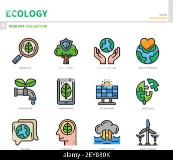 ecology and environment icon set,filled outline style,vector and illustration Stock Vector
