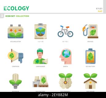 ecology and environment icon set,flat style,vector and illustration Stock Vector