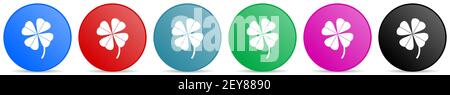 Four-leaf clover vector icons, set of circle gradient buttons in 6 colors options for webdesign and mobile applications Stock Vector