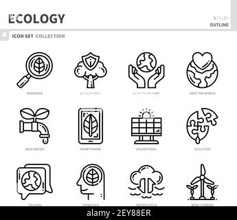 ecology and environment icon set,outline style,vector and illustration Stock Vector