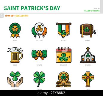 saint patrick's day icon set,filled outline style,vector and illustration Stock Vector